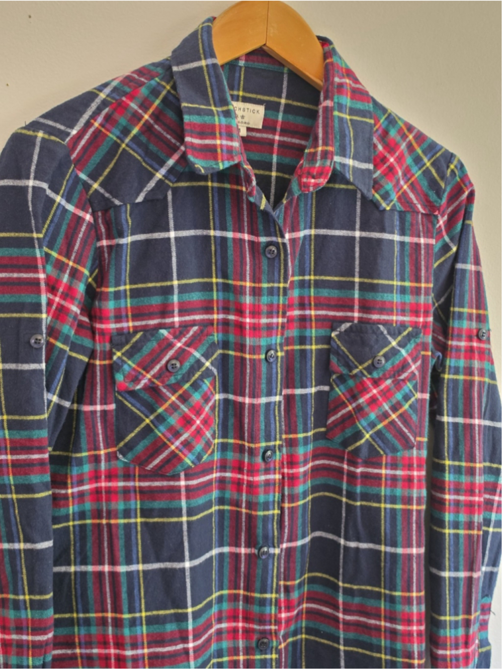 Matchstick M Plaid Flannel Button Up Long Curved Hem Gorpcore Grunge Soft M - Picture 2 of 14